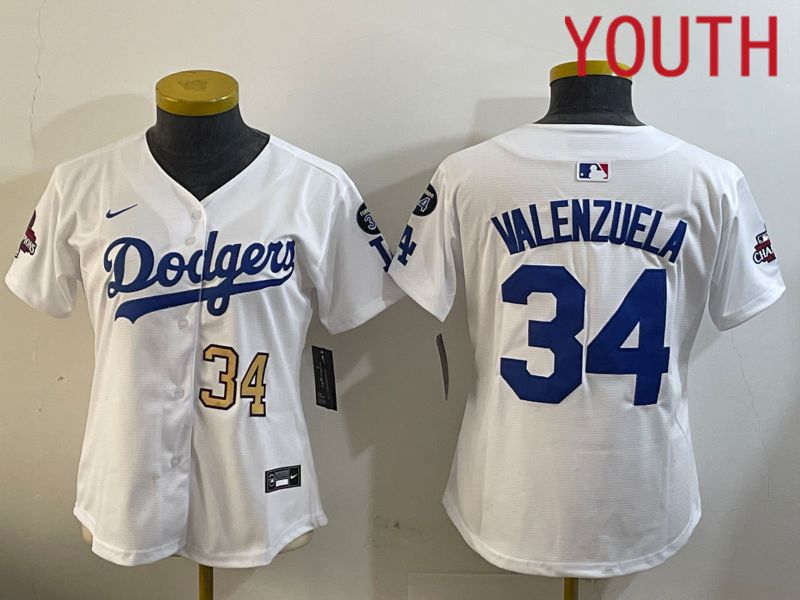 Youth Los Angeles Dodgers #34 Valenzuela White Game 2024 Nike MLB Jersey style 12093